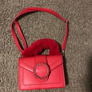 Bright red, mini hand bag